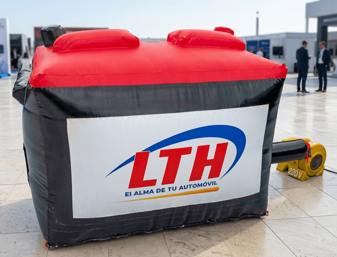 Réplica inflable de batería LTH para salón automotriz